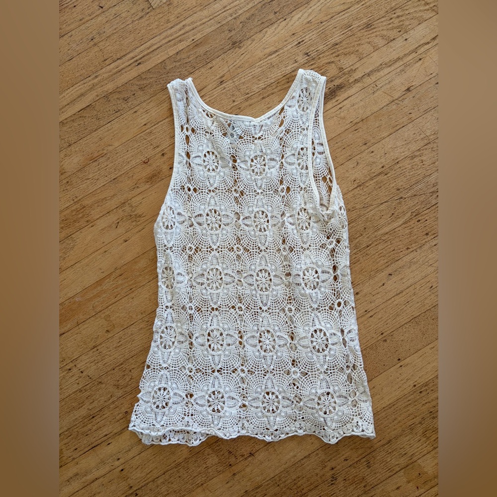 Ultra Pink crochet tank top swimsuit cover up